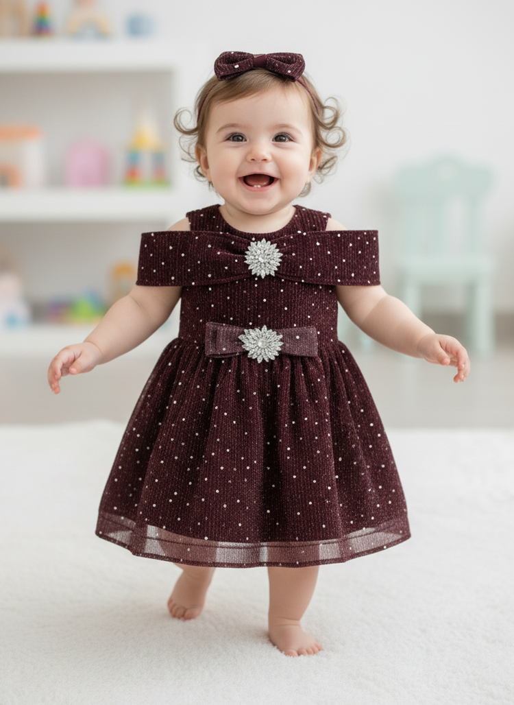 Elegant Sparkling Maroon Baby Party Dress