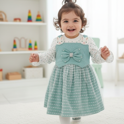 Adorable Teal Green Bunny Dress Set