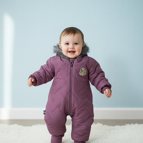 Warm Fur-Hooded Winter Romper Jacket for Baby Girls & Boys, Fur Hood Snowsuit, Cozy Winter Pramsuit , Baby Padded Jumpsuit , Long-Sleeve Thermal Jumpsuit Outerwear , Premium and imported quality