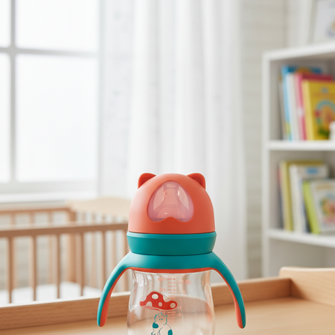 Premium Imported Baby Feeding Bottle – 180ml (Orange & Teal, Cat Design, BPA-Free & Anti-Colic)