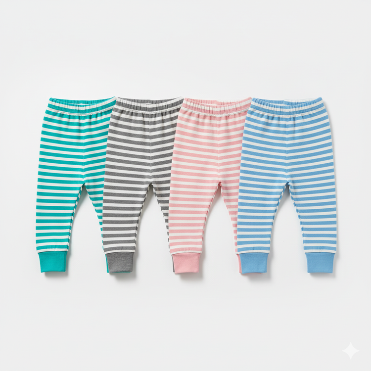 Soft Knit Lounge Pants with Ribbed Waistband , Baby Long Trousers Multi-Color Stripe Set,Infant Cotton Blend Striped Elastic Waist Pants