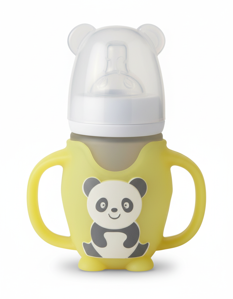 Cute Panda Silicone Baby Feeding Bottle with Handles – Anti-Colic & BPA-Free 150ml