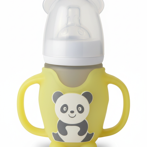Cute Panda Silicone Baby Feeding Bottle with Handles – Anti-Colic & BPA-Free 150ml