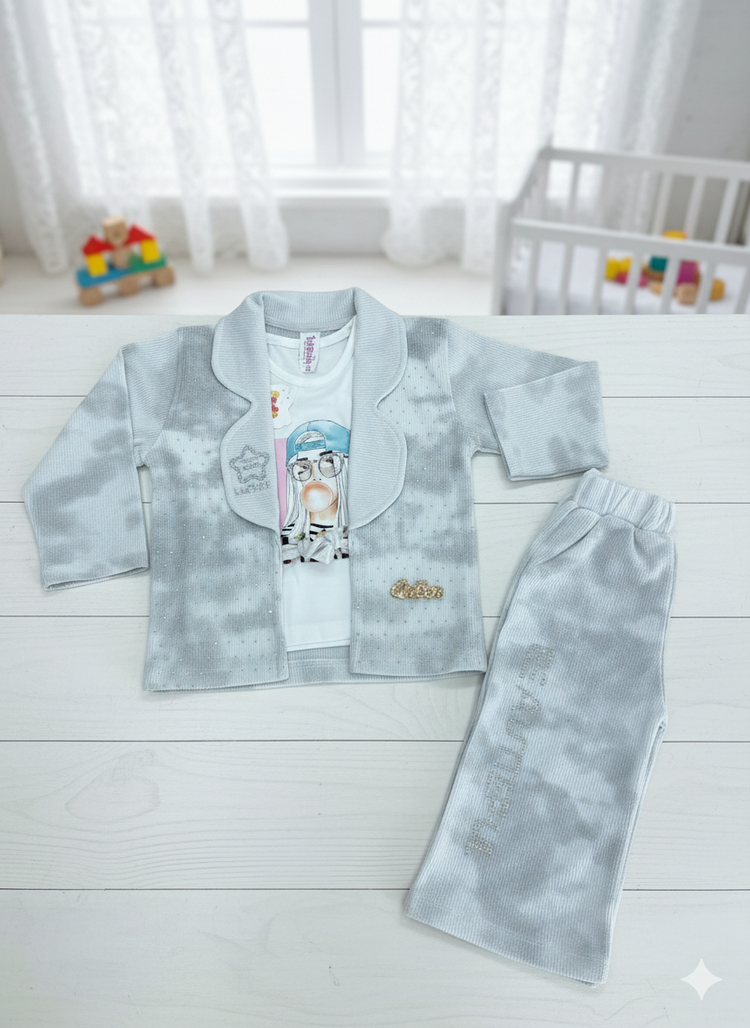 Glam 3PC Set, Baby Girl Blazer Outfit, The Wide-Leg Three-Piece