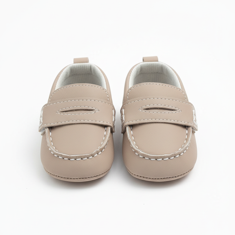 Infant Soft Sole Moccasin-Style Crib Shoes (Clear and highlights the specific look) Baby Hook-and-Loop Closure Loafer Booties