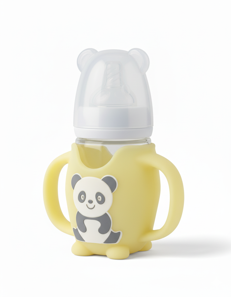 Cute Panda Silicone Baby Feeding Bottle with Handles – Anti-Colic & BPA-Free 150ml