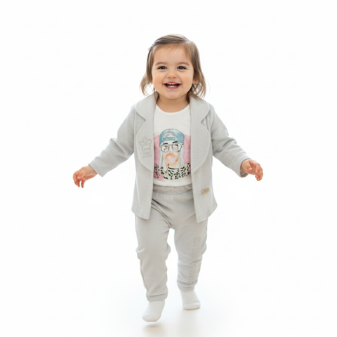 Glam 3PC Set, Baby Girl Blazer Outfit, The Wide-Leg Three-Piece