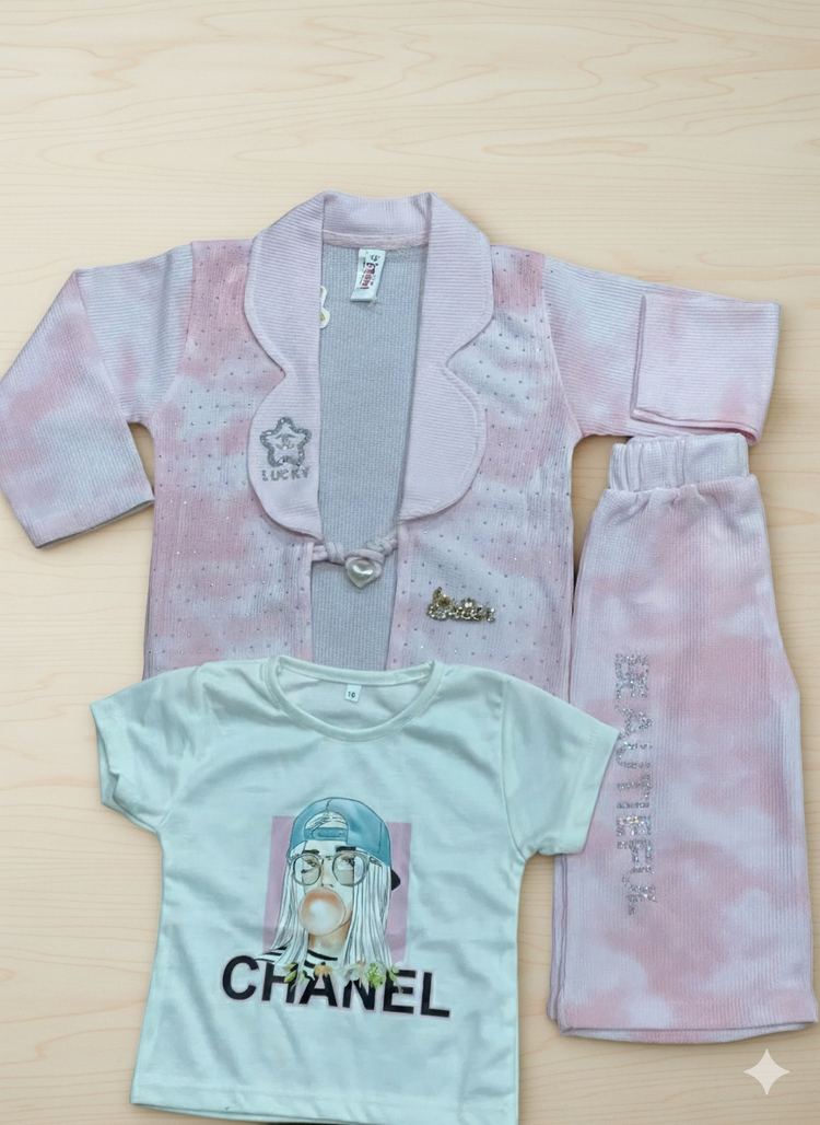 Pink Glam 3PC Set, Baby Girl Blazer Outfit, The Wide-Leg Three-Piece