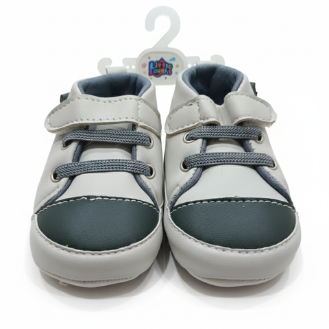 Infant Soft Sole Two-Tone Sneaker Booties (Clear, direct, and includes key features), White and Dark Green Contrast Toe Crib Shoes