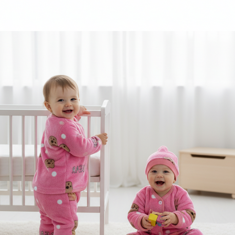 Newborn 5-Piece Plush Bear Print Footed Pants, Shirt, Hat & Bib Set