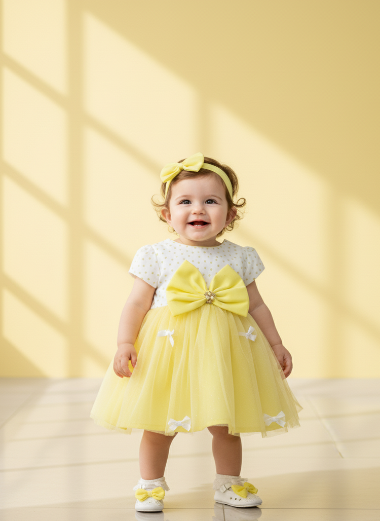 Elegant & Boutique-Style: The Sunshine Welcome Box: 4-Piece Baby Girl Gift Set The Buttercup Bow Complete Outfit Box Little Princess Luxury Welcome Set