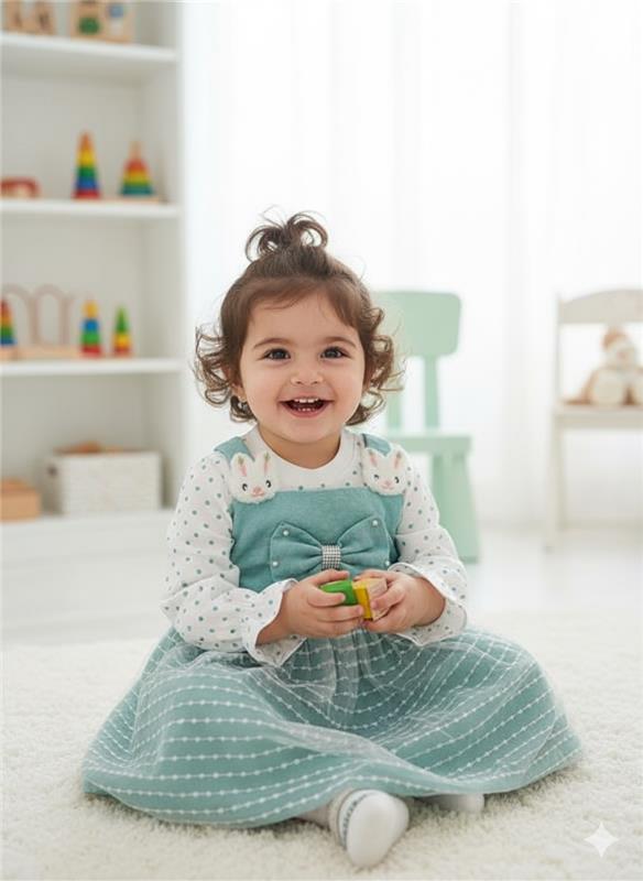 Adorable Teal Green Bunny Dress Set
