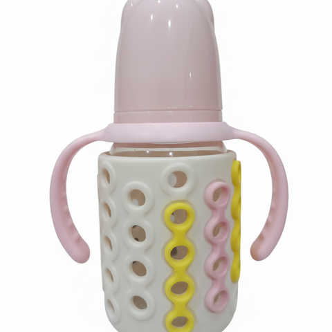Infant Training Bottle with Non-Slip Textured Sleeve and Handles , Baby Anti-Colic Bottle with Easy-Hold Handles 120ml