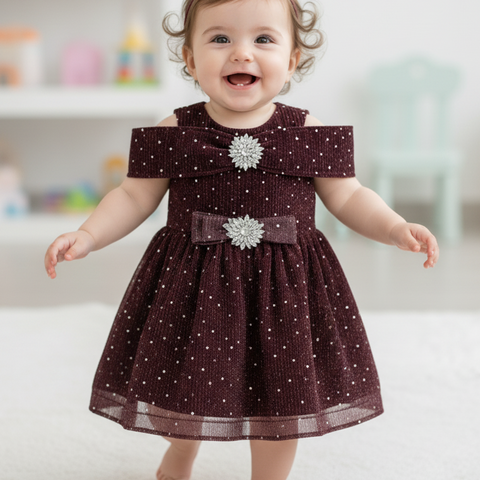 Elegant Sparkling Maroon Baby Party Dress