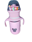 Premium Imported Glass Baby Feeding Bottle – 150ml (Pink, Bear Design, BPA-Free & Anti-Colic),Pink baby bottle with colorful toys