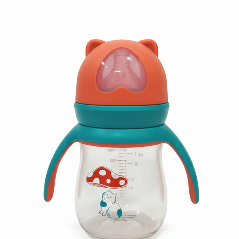 Premium Imported Baby Feeding Bottle – 180ml (Orange & Teal, Cat Design, BPA-Free & Anti-Colic)