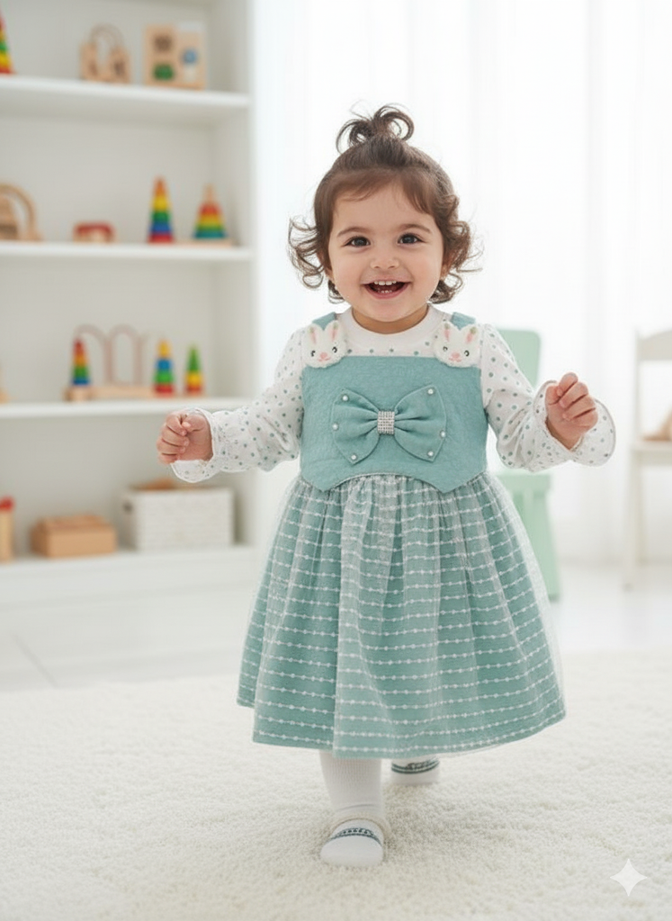 Adorable Teal Green Bunny Dress Set