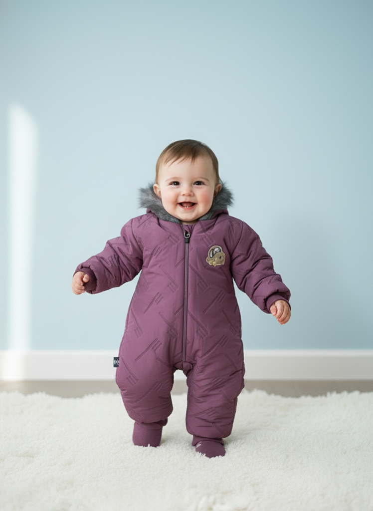 Warm Fur-Hooded Winter Romper Jacket for Baby Girls & Boys, Fur Hood Snowsuit, Cozy Winter Pramsuit , Baby Padded Jumpsuit , Long-Sleeve Thermal Jumpsuit Outerwear , Premium and imported quality