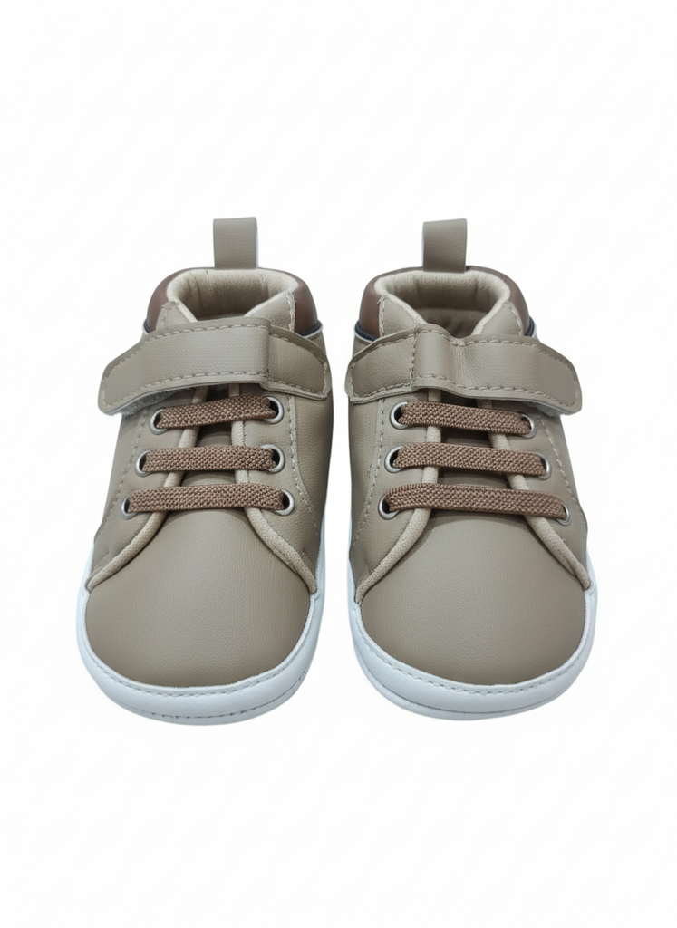 Infant Faux Leather High-Top Booties with Hook-and-Loop Closure (Clear, direct, and includes key features/material), Soft Sole Baby Boy Fashion Sneaker (Identifies material, sole type, and style)