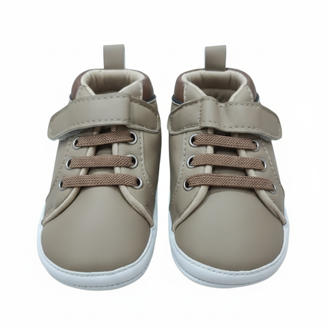 Infant Faux Leather High-Top Booties with Hook-and-Loop Closure (Clear, direct, and includes key features/material), Soft Sole Baby Boy Fashion Sneaker (Identifies material, sole type, and style)