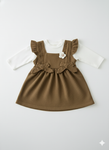 Adorable Brown & White Pinafore Dress Set