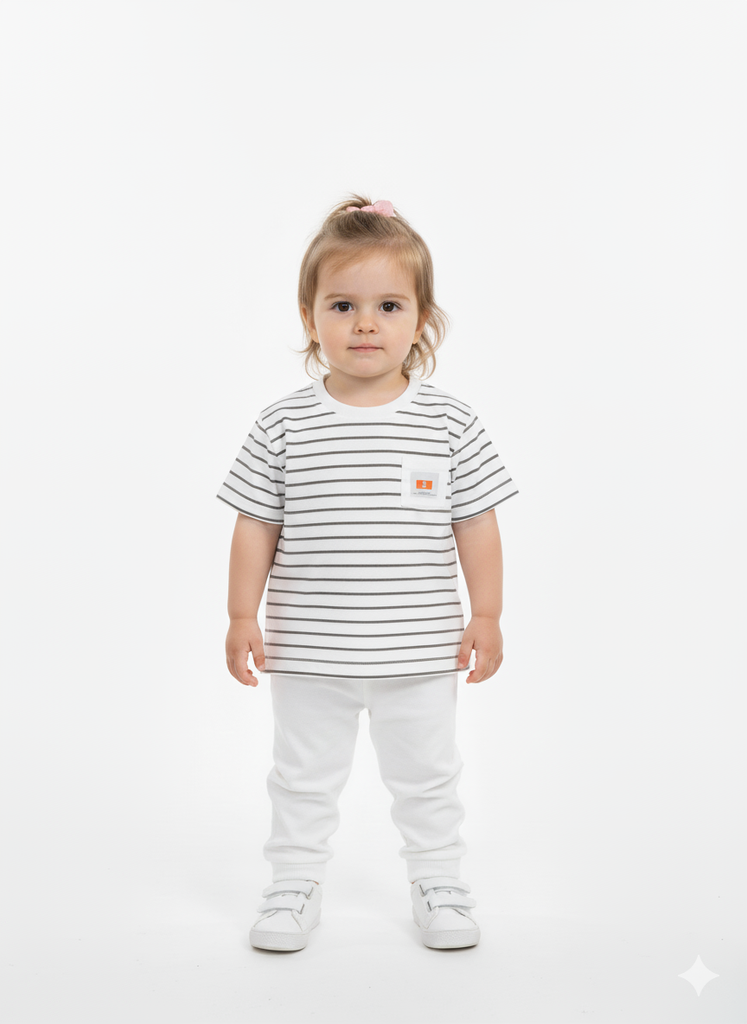 Premium Imported Baby Striped T-Shirt – White & Black