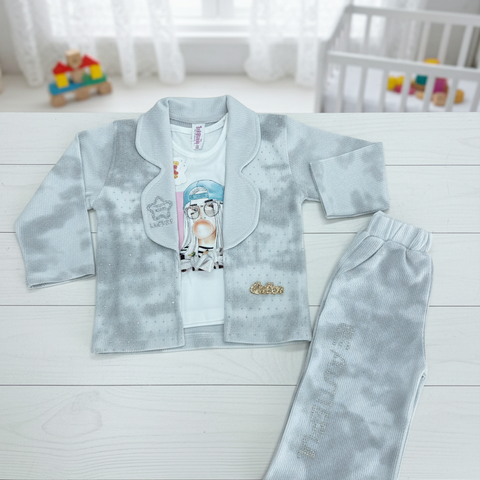 Glam 3PC Set, Baby Girl Blazer Outfit, The Wide-Leg Three-Piece