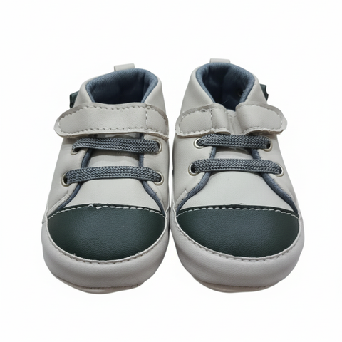 Infant Soft Sole Two-Tone Sneaker Booties (Clear, direct, and includes key features), White and Dark Green Contrast Toe Crib Shoes