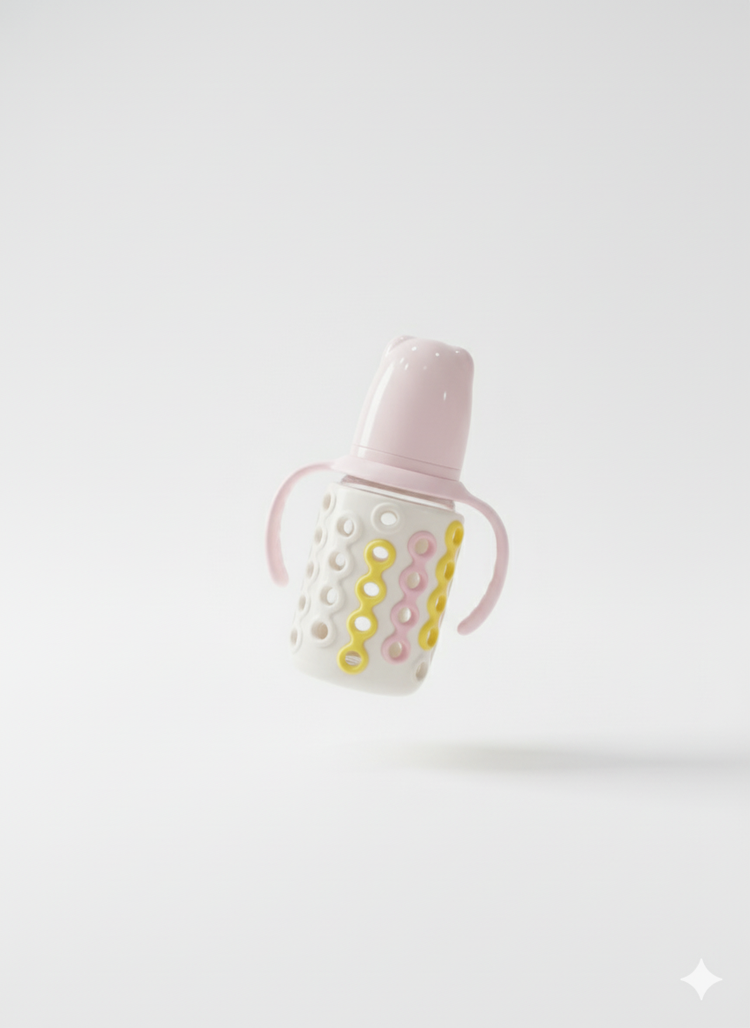 Infant Training Bottle with Non-Slip Textured Sleeve and Handles , Baby Anti-Colic Bottle with Easy-Hold Handles 120ml