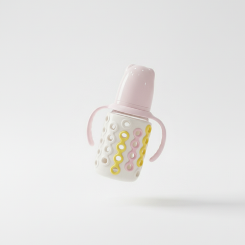 Infant Training Bottle with Non-Slip Textured Sleeve and Handles , Baby Anti-Colic Bottle with Easy-Hold Handles 120ml