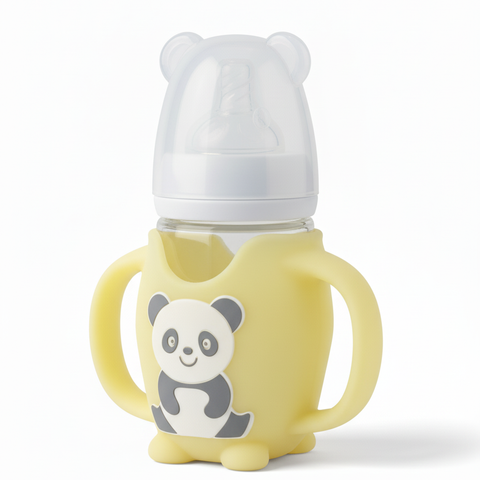 Cute Panda Silicone Baby Feeding Bottle with Handles – Anti-Colic & BPA-Free 150ml