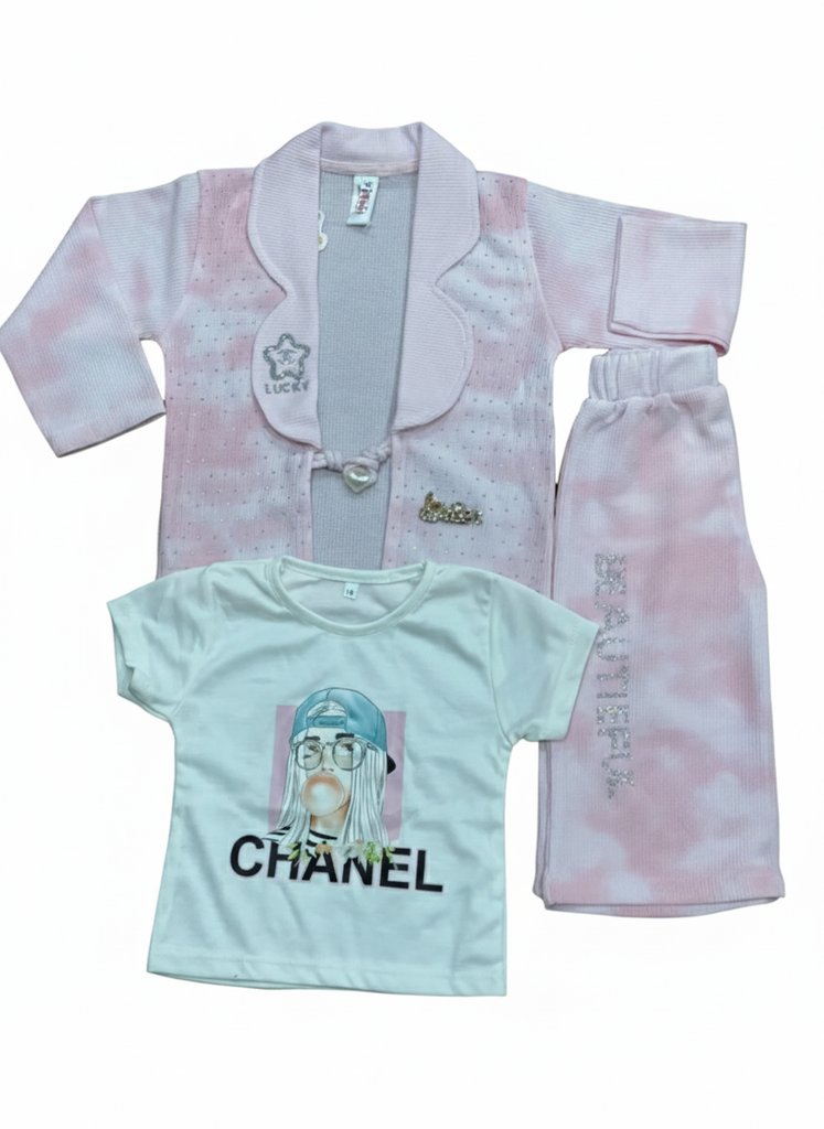Pink Glam 3PC Set, Baby Girl Blazer Outfit, The Wide-Leg Three-Piece