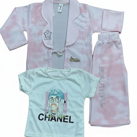 Pink Glam 3PC Set, Baby Girl Blazer Outfit, The Wide-Leg Three-Piece