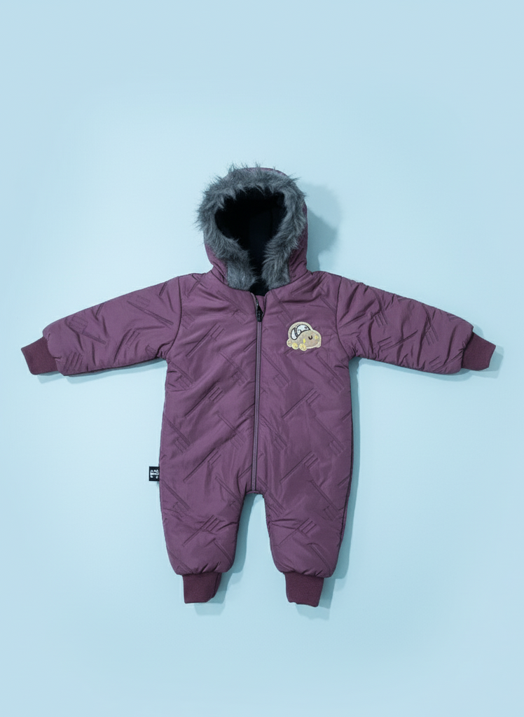 Warm Fur-Hooded Winter Romper Jacket for Baby Girls & Boys, Fur Hood Snowsuit, Cozy Winter Pramsuit , Baby Padded Jumpsuit , Long-Sleeve Thermal Jumpsuit Outerwear , Premium and imported quality