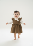 Adorable Brown & White Pinafore Dress Set