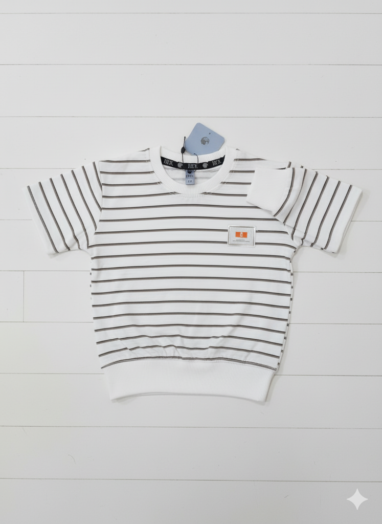 Premium Imported Baby Striped T-Shirt – White & Black