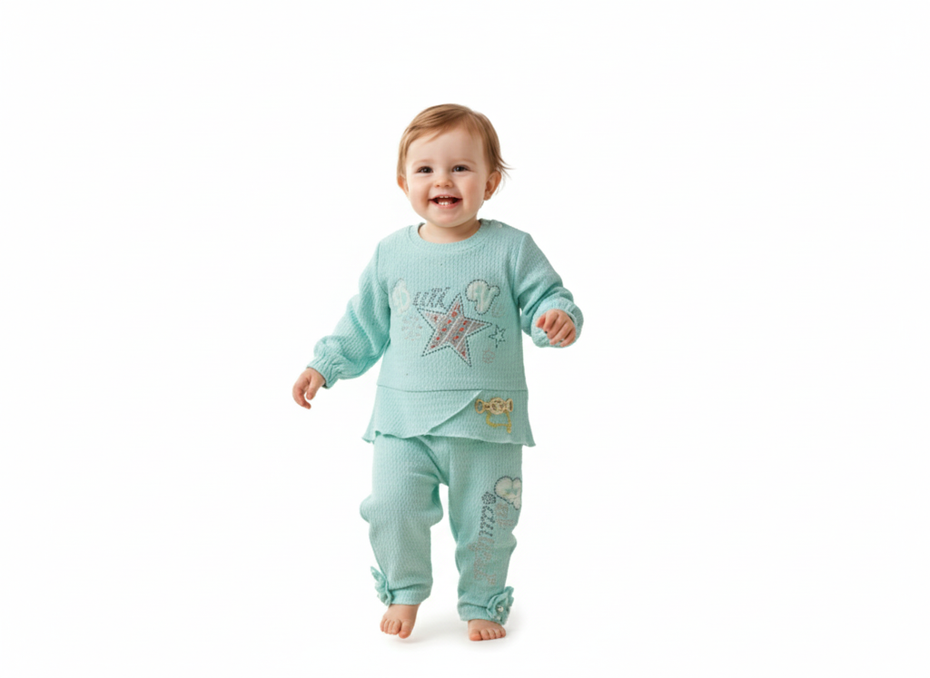 Textured Glam Set for Girls , "Belle Vie" Star Embellished Top & Legging Set, Sparkling Star Chic Two-Piece Outfit