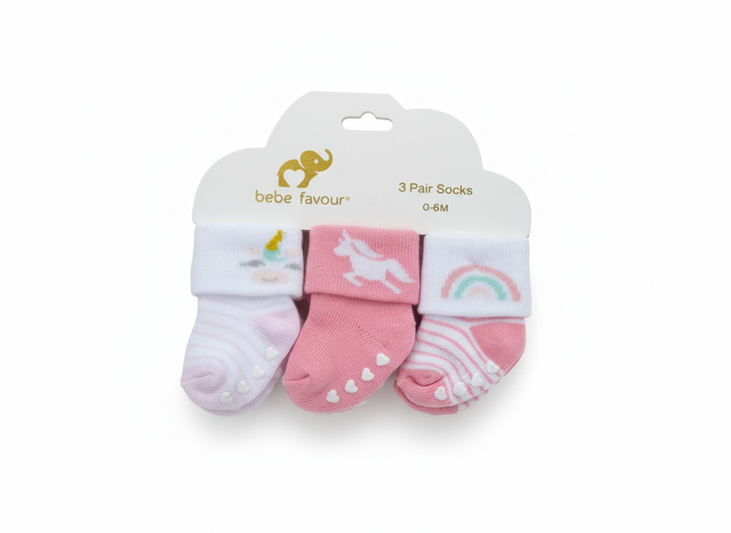 Infant Girl 3-Pack Non-Slip Cotton Blend Socks