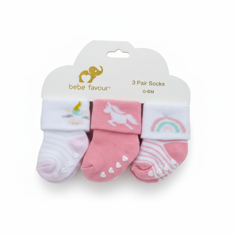 Infant Girl 3-Pack Non-Slip Cotton Blend Socks