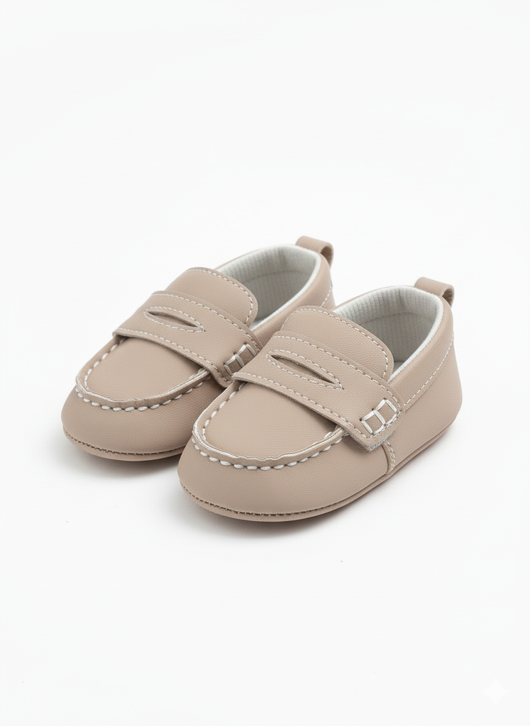 Infant Soft Sole Moccasin-Style Crib Shoes (Clear and highlights the specific look) Baby Hook-and-Loop Closure Loafer Booties