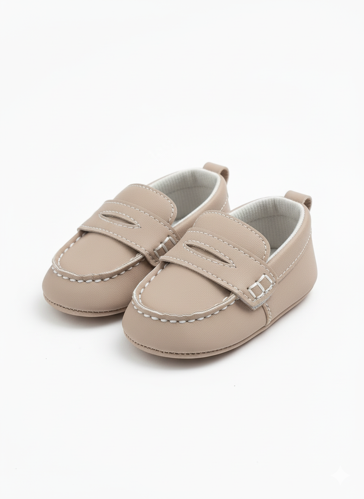 Infant Soft Sole Moccasin-Style Crib Shoes (Clear and highlights the specific look) Baby Hook-and-Loop Closure Loafer Booties