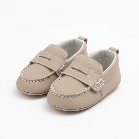 Infant Soft Sole Moccasin-Style Crib Shoes (Clear and highlights the specific look) Baby Hook-and-Loop Closure Loafer Booties