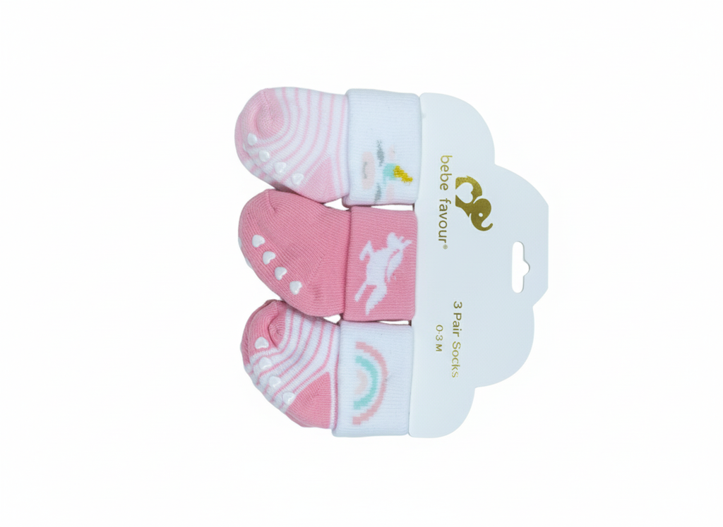 Infant Girl 3-Pack Non-Slip Cotton Blend Socks