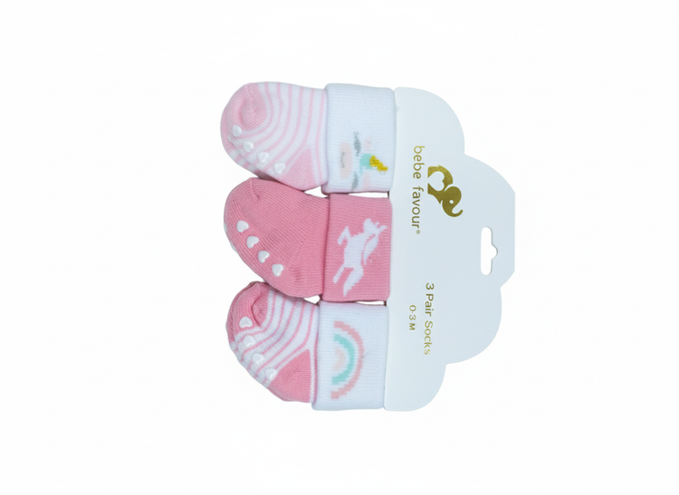 Infant Girl 3-Pack Non-Slip Cotton Blend Socks