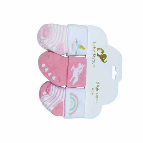 Infant Girl 3-Pack Non-Slip Cotton Blend Socks