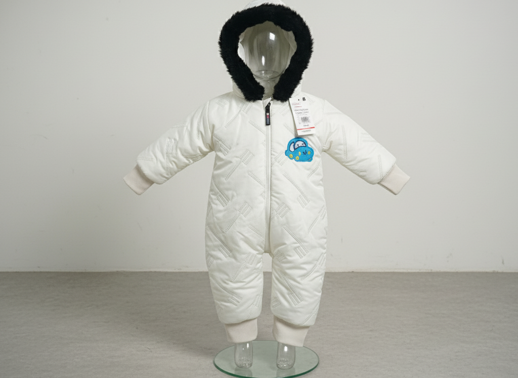 Warm Fur-Hooded Winter Romper Jacket for Baby Girls & Boys, Fur Hood Snowsuit, Cozy Winter Pramsuit , Baby Padded Jumpsuit , Long-Sleeve Thermal Jumpsuit Outerwear , Premium and imported quality