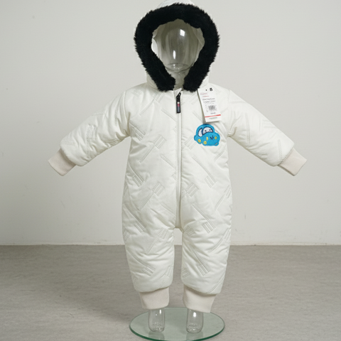 Warm Fur-Hooded Winter Romper Jacket for Baby Girls & Boys, Fur Hood Snowsuit, Cozy Winter Pramsuit , Baby Padded Jumpsuit , Long-Sleeve Thermal Jumpsuit Outerwear , Premium and imported quality