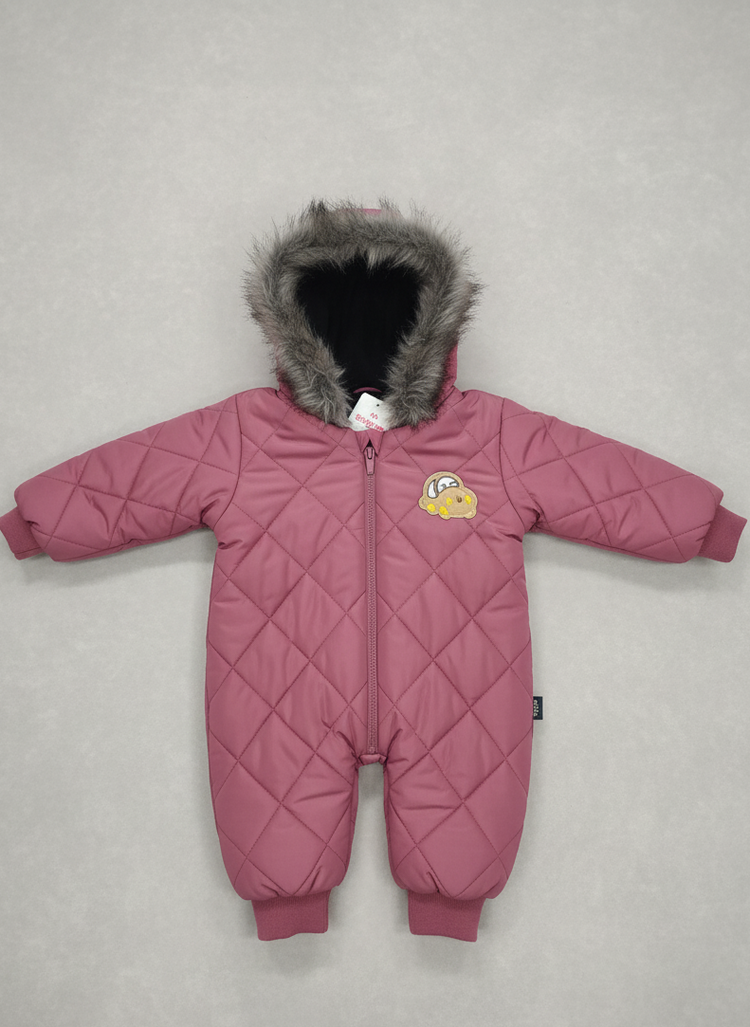 Warm Fur-Hooded Winter Romper Jacket for Baby Girls & Boys, Fur Hood Snowsuit, Cozy Winter Pramsuit , Baby Padded Jumpsuit , Long-Sleeve Thermal Jumpsuit Outerwear , Premium and imported quality