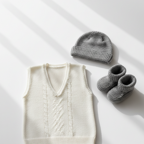 Newborn White Woolen Vest ,Comfortable Knitted Winter Wear Baby Winter Vest , Hand Knitted Soft Wool Sleeveless Sweater White Baby Vest for Winter , Cozy and Skin-Friendly Knitwear Knitted Baby Sweater Vest , Warm and Gentle Winter Outfit for Infants