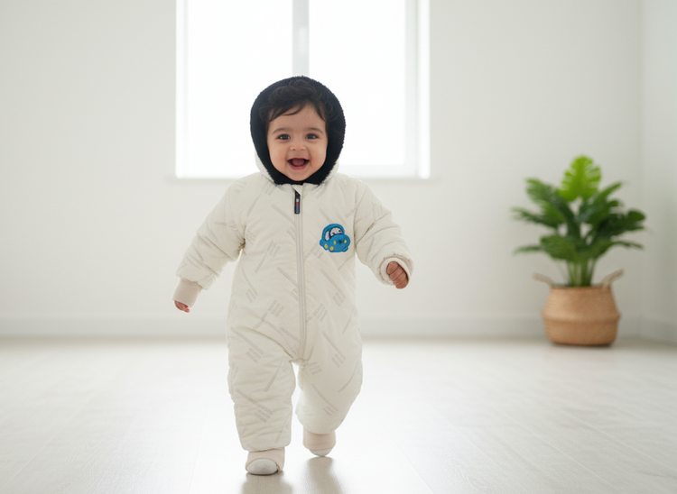 Warm Fur-Hooded Winter Romper Jacket for Baby Girls & Boys, Fur Hood Snowsuit, Cozy Winter Pramsuit , Baby Padded Jumpsuit , Long-Sleeve Thermal Jumpsuit Outerwear , Premium and imported quality